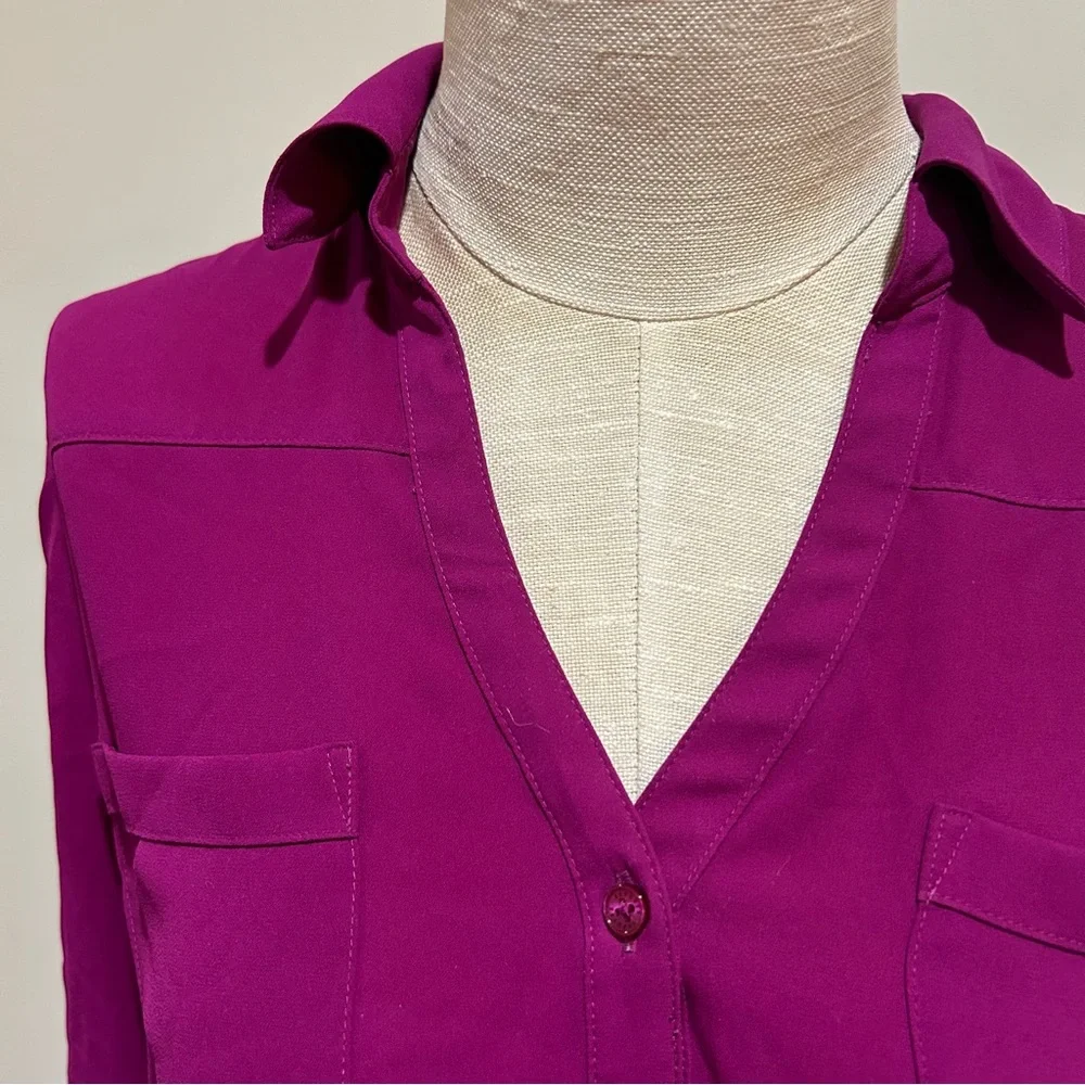 Express Portfolio shirt Pink 3/4 Sleeve Button Down Blouse - Picture 2 of 5